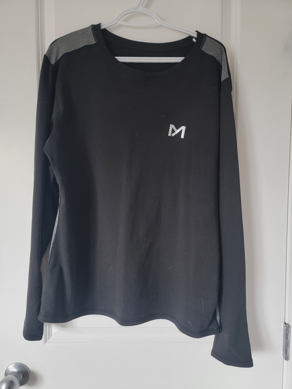 Black Long Sleeve Thermal Top with Subtle Shoulder Contrast